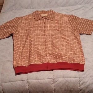 Haband Men's Maroon & White Brick Pattern Zip-Up Lightweight Shirt Size M